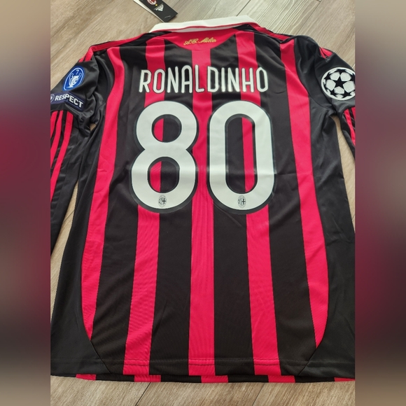 Jersey Soccer Version Retro AC Milan Ronaldinho#80 Long Sleeve - Picture 3 of 7